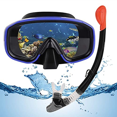QHYXT Juego de esnórquel seco, Vista Amplia panorámica, máscara de Buceo antivaho, respiración fácil y Equipo de esnórquel Profesional para Adultos (A