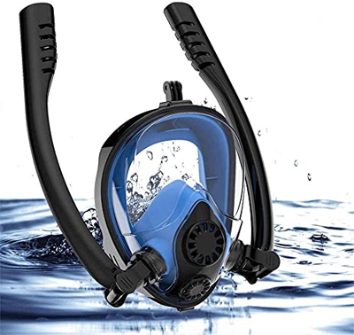 QHYXT Buceo Buceo Buceo de Cara Completa Snorkel Buceo Natación de Doble Tubo con Soporte de cámara para esnórquel (S/M)