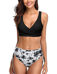 heekpek Bikinis Mujer Push Up Bikinis Cintura Alta Conjunto Bikini Mujer Cruz hacia Atrás Cordones Top de Bikini con Shorts de Baño Plisado Cordón Lat precio