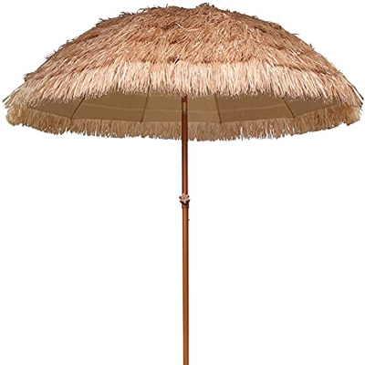 Sombrilla de Playa de Jardín de 2.4 M, Parasol de Patio Grandes, Parasole de Paja Hawaiana Al Aire Libre, Color Natural, Ventilación y Protección Sola