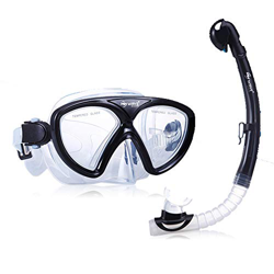 QHYXT Máscara de Buceo, Gafas de Buceo con esnórquel, Gafas de Vidrio Templado de Silicona de Grado alimenticio, esnórquel seco con Boquilla cómoda, p en oferta