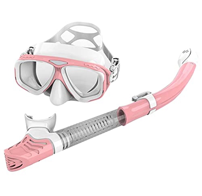 QHYXT Máscara de Buceo, Gafas de Buceo con esnórquel, Vidrio Templado de Buceo Libre, Juego de esnórquel seco con Boquilla cómoda (Rosa)