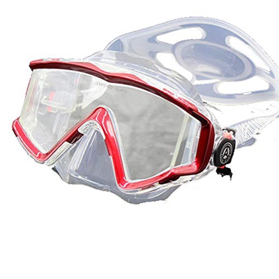 QHYXT Equipo de esnórquel de Buceo, con Correa Ajustable, Vista Amplia panorámica, máscara de Buceo antifugas y antivaho para Adultos y jóvenes (Rojo)