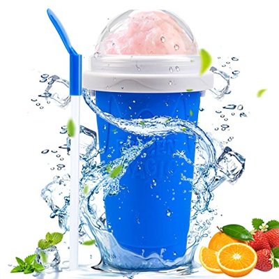 Vibbang Slushy Maker, Frozen Magic Squeeze cup, batidos de leche, máquina de helados con cuchara 2 en 1 y pajita, Vaso de helado para zumos, batidos d