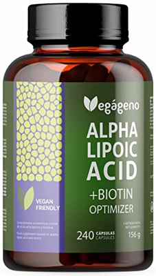 Acido Alfa Lipoico (ALA) + BIOTINA Optimizer 600 mg. 240 Cápsulas vegetales. Suministro para 4 meses. Máxima Absorción. Antioxidante Natural. Sin Glut
