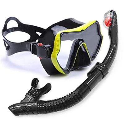QHYXT Máscara de Buceo y Snorkels Gafas antivaho Buceo Natación Easy Breath Tube Set (Amarillo)