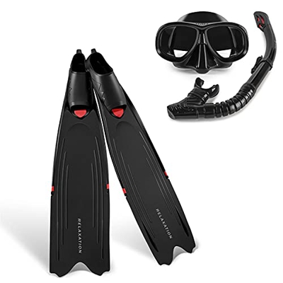 QHYXT Juego de Aletas de esnórquel, Aletas de Silicona para pies de natación y Buceo con anteojos y máscara de esnórquel (Negro L/Grande)