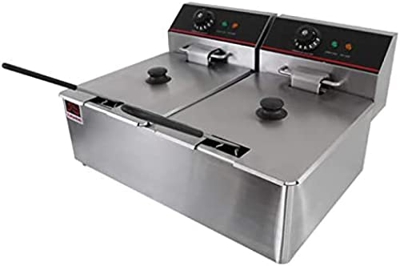 Freidora Freidora Eléctrica De Uno O Dos Cilindros con Control De Temperatura Antideslizante Fácil De Limpiar Comercial De Acero Inoxidable,12L,Amazin