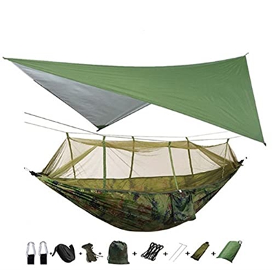 Camping Garden Hammock with Mosquito Net Outdoor Furniture Person Portable Hanging Bed Parachute Fabric Sleep Swing (Color : Deep Purple)