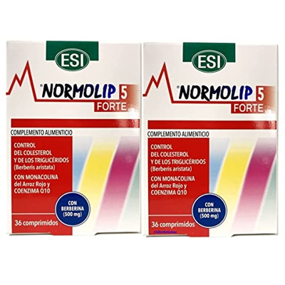 Normolip 5 Forte |ayuda a controlar colesterol y triglicéridos| 36 comprimidos. PacK 2Un. (Total 72 comprimidos).