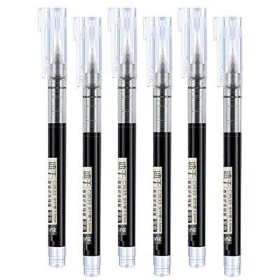6 Piezas Boligrafo de Gel Negro Bolígrafos de Rollerball 0.5MM Tinta Liquida de Rápido Secado Bolis de Punta Fina para Escribir,Escuela,Oficina