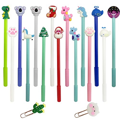 15 lindos bolígrafos de gel de dibujos animados, con 2 marcadores de clip, para papelería, regalos.