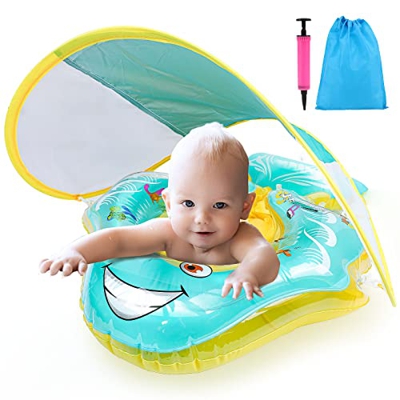 Flotadores de Piscina para bebés, CestMall Flotador Inflable para bebés con SPF 50+ Toldo de protección Solar y Cola de Apoyo Inferior, flotadores par