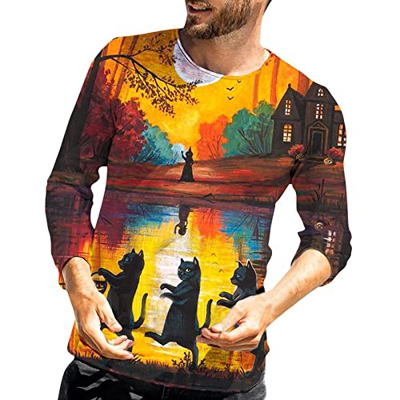 Camiseta Hombre Manga Larga Masculino Casual Halloween 3D Impreso de Manga Larga Tops Round Neck T - Camisa Blouse T-0333
