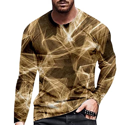 Camiseta Hombre Manga Larga Print Casual Sleeve Tops 3D Blouse Round Long Neck Fashion T - Camisa Men's Men's Buse T-0415