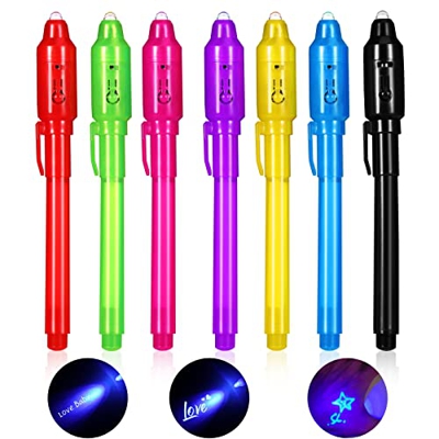 Oderra 7 Piezas Boligrafo Tinta Invisible, Boli Magico Luz Ultravioleta para Escribir Mensajes Secretos y niños Regalos Fiesta Cumpleaños Infantil
