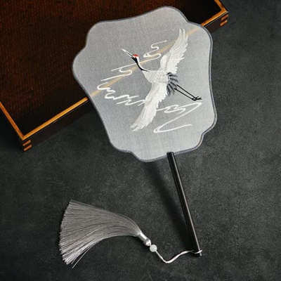 Abanico Plegable Estilo Chino Clásica Ancientry Mango Largo Bordado a Doble Cara Bordado a Máquina Abanico Circular Han Ropa China (Color : FIRMUS)