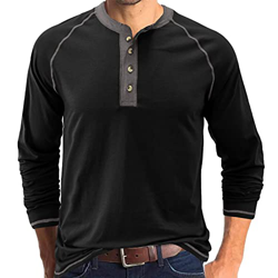Camiseta Manga Larga Hombre Invierno Hombres Primavera y otoño Botón Cuello Redondo Color sólido Blusa Botón Manga Larga Top Bottoming Shirt MT0238 en oferta