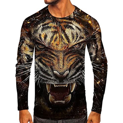 Camisetas Manga Larga Hombre Hombres Casual Otoño Invierno Manga Larga O Cuello Camisa Impreso Camiseta Top Blusa T-0239