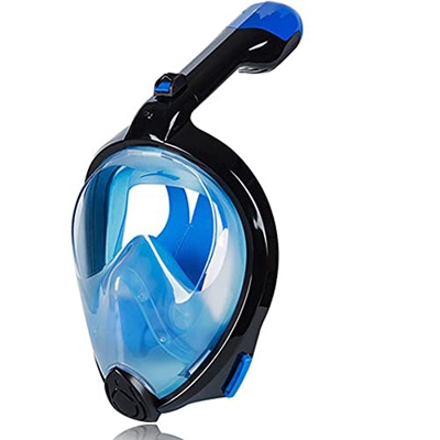 QHYXT Snorkel de Buceo Plegable 180 Vista panorámica Respiración Libre Esnórquel de Cara Completa con Traje de Adulto (Azul S/M)