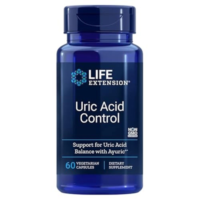 Life Extension, Uric Acid Control (Control del Ácido Úrico), Terminalia bellirica 500mg, 60 Cápsulas veganas, Probado en Laboratorio, Sin Gluten, Vege
