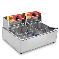 Freidora eléctrica de encimera de 12L, freidora de Cocina Comercial de 5000W, diseño de Dos Tanques Dobles, Restaurante, Comida Familiar, Cocina de Pa en oferta
