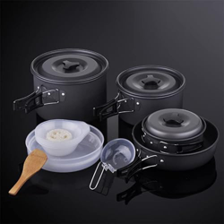 MYAMIA Juego de Utensilios de Cocina para Acampar, Sartenes Y Ollas Antiadherentes Ligeras Y Apilables, Utensilios de Cocina para 4-5 Personas, Viajes características