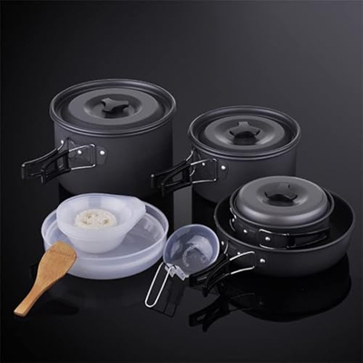 MYAMIA Juego de Utensilios de Cocina para Acampar, Sartenes Y Ollas Antiadherentes Ligeras Y Apilables, Utensilios de Cocina para 4-5 Personas, Viajes