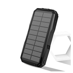 HYQW Bank De Energía Solar Cargador, Batería Externa De 20000MAh con Salidas USB Duales （5V-2A, 5V-1A） Y Luz LED para Teléfonos Inteligentes, Camping, características