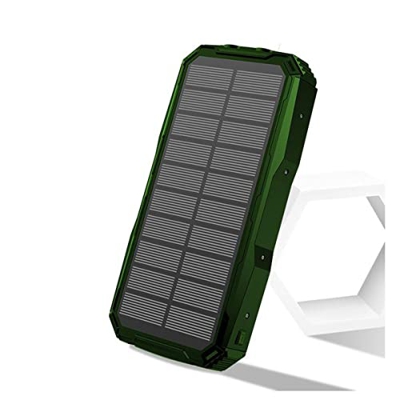 HYQW Bank De Energía Solar Cargador, Batería Externa De 20000MAh con Salidas USB Duales （5V-2A, 5V-1A） Y Luz LED para Teléfonos Inteligentes, Camping,