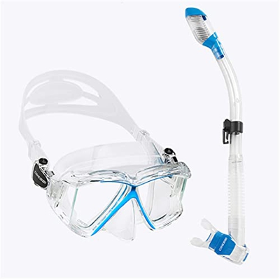 QHYXT Juego de esnórquel Falda de Silicona Máscara de Buceo panorámica de Cuatro Lentes Snorkel seco (Azul Claro)