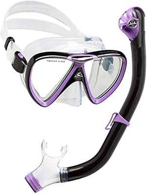 QHYXT Máscara de Buceo Máscaras de Buceo Juego de esnórquel Máscara de esnórquel Silicona Dry Top Snorkel Combo Lente de Vidrio Templado Equipo de esn