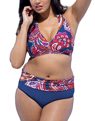 CheChury Mujeres Bañadores de Tallas Grandes Estampado Floral Cintura Alta Sexy Cabestro Traje de Baño Bikini Estampado Bohemio con Adores Relleno Top precio