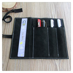 Business Office Large-Capacity Leather Pencil Caseretro Fountain Pen Set Student Pen Curtain Multifunctional (Color : Black, Size : 17 * 21cm) (Black  en oferta