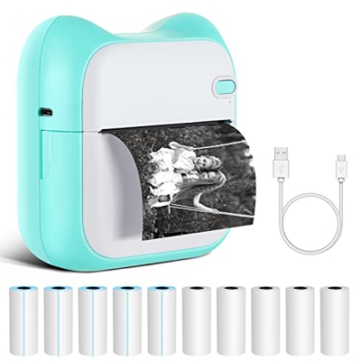 Jooheli Mini Impresora, Mini Impresora de Fotos Portátil para Smartphone, Impresora térmica de Bolsillo con 11 Rollos de Papel de Impresora, para Sist