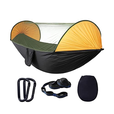 Hamaca Doble con mosquitero Hamaca de Camping de Nylon Premium portátil para Senderismo Pesca al Aire Libre Jardín (Color : Yellow+Black, Size : 290 *