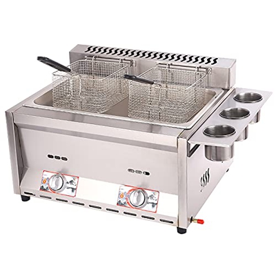 Freidora de Gas Comercial de Tanques Dobles de 16L, freidora de Cocina de encimera de Gas Profesional de Alta Capacidad de Acero Inoxidable para freír