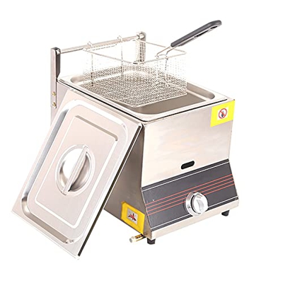Freidora Comercial Premium Freidoras de Gas comerciales con cestas y Tapas de Acero Inoxidable, Calentamiento rápido, Potencia de Fuego Ajustable para