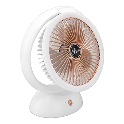 Ventilador de Escritorio, Ventilador Plegable Portátil Recargable de 2000 MAh con Luz LED, Viento Natural, Luz Cálida, bajo Ruido, Ventilador USB Ajus