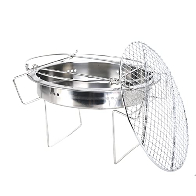 minifinker Estufa de Barbacoa Plegable, Pequeña Parrilla de Barbacoa Redonda Plegable de Acero Inoxidable Redonda con Clip para Exteriores para Sender