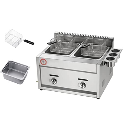 Freidora, freidora de Gas Comercial, Cesta Superior de 12 l, freidora de Acero Inoxidable, Restaurante, Patatas Fritas caseras, Chip con condimento (C