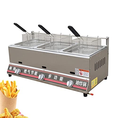 Freidora de Gas con Cesta y Tapa, freidora de Pollo de Acero Inoxidable con Tubo de Metal para Cocina casera Comercial (6L+6L+6L)
