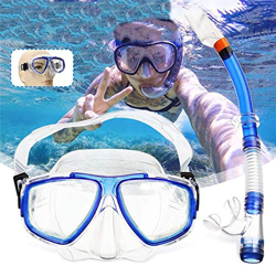 QHYXT Buceo Buceo 2 Unids Set Vidrio Templado Snorkel Tubo de Respiración Scuba Natación para Snorkeling (Azul Talla Única) precio