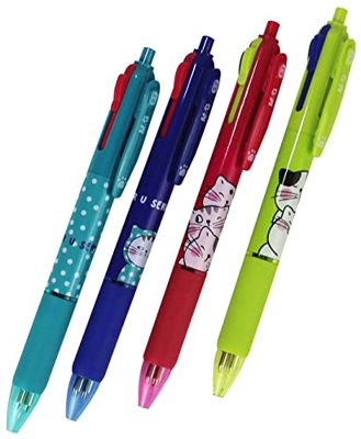 Bolígrafo 4 en 1, Bolígrafo de bola 0,7mm 4 colores, Bolígrafos retráctiles Cat Pack de 4 Multicolor