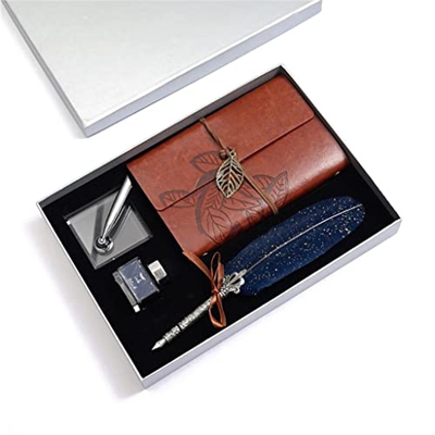 Retro Calligraphy Feather Dip Pen Writing Ink Notebook Fountain Pens Stationery (Color : C, Size : One Size) (D One Size)