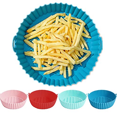 Air Fryer Silicone Baking Tray Air Fryer Silicone Pot Round Liners Reusable Non-stick Air Fryer Accessories (19cm/7.5inch, Blue)
