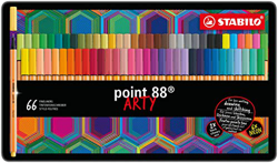 Rotulador punta fina STABILO point 88 ARTY - Estuche de metal con 66 unidades (65 colores) características