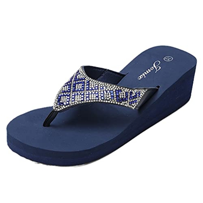 JOMIX Chanclas Mujer Verano Playa Piscina Comodas Sandalias Mujer Ligero Moda Sandalias Zapatos Adulto SD5115 (C Azul Marino, 37)