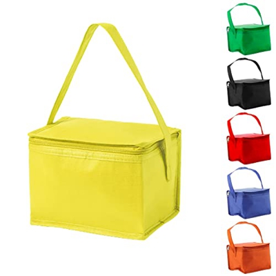 TIENDA EURASIA® Nevera Portatil para 6 Latas, con Asa de Transporte, Interior Isotermo, Interior en Aluminio, Tejido Non-Woven (Amarillo)