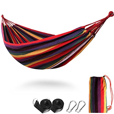 Anyoo Hamaca de Algodón para Jardín al Aire Libre Cama Portátil de Lona con Cuerdas para Acampar Peso Ligera con Bolsa para Jardín Patio Trasero Playa